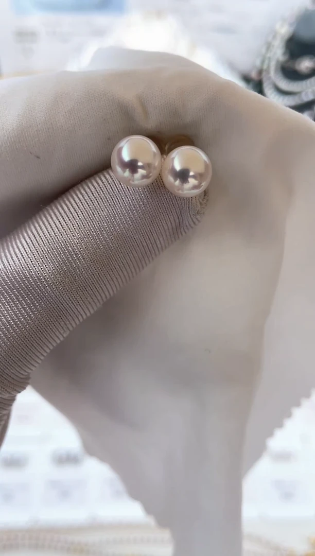 18K金镶嵌海水珍珠耳饰特选福利不退不换7.5-8mm