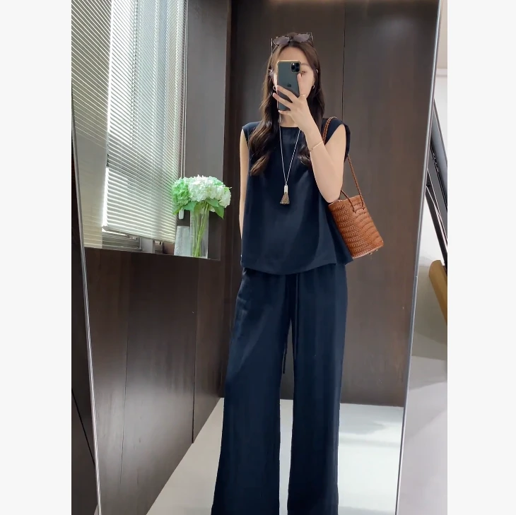 夏季无袖套装女上衣2025新款时尚显瘦休闲裤洋气松弛感两件套
