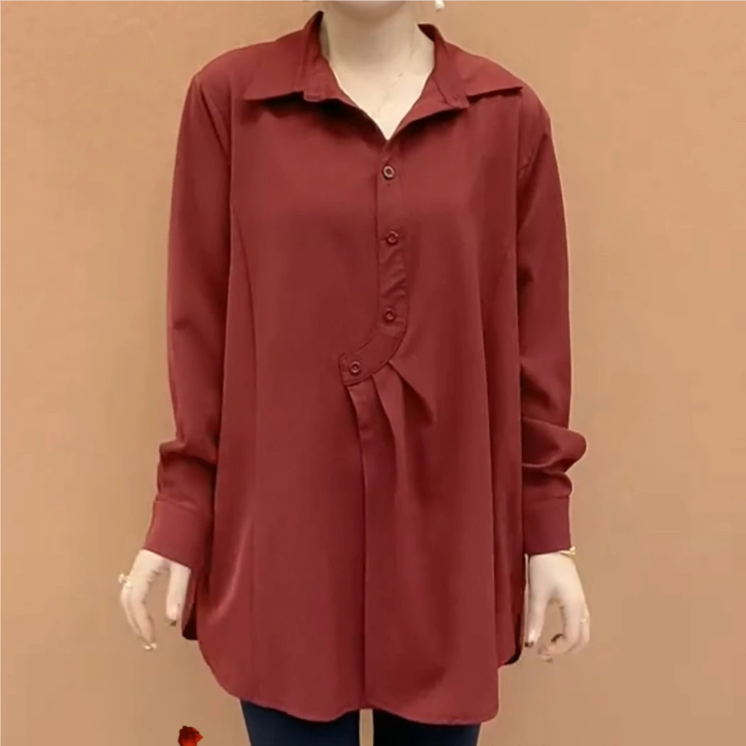 纯色春季瘦妈妈衬衫X2025新款妈妈上衣时尚装显宽松中年长袖翻领