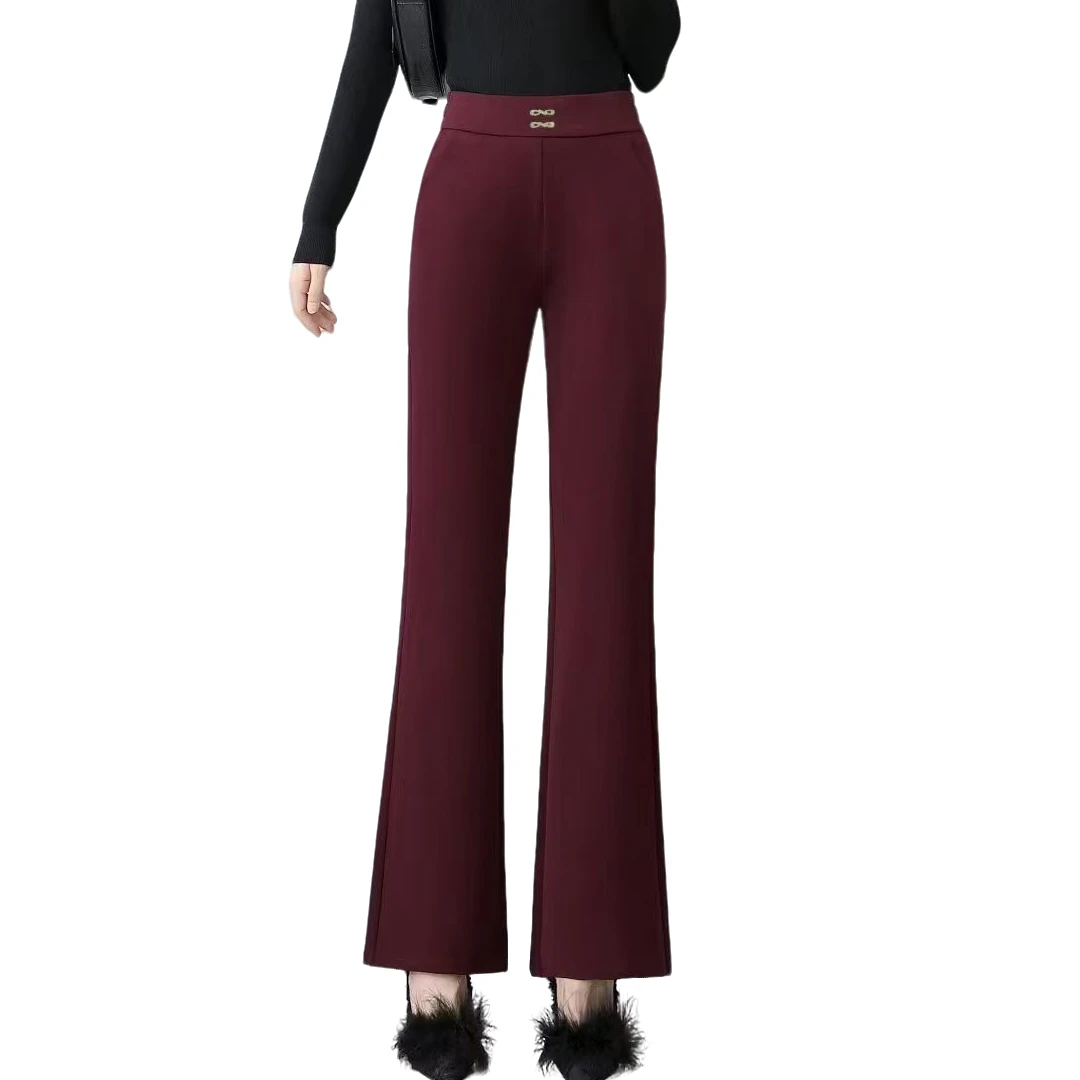 春季新款时尚妈妈装休闲裤百搭高弹力宽松显瘦高腰喇叭裤