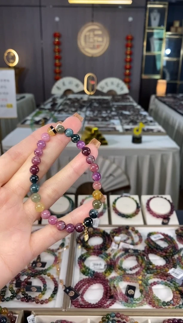 未镶嵌老矿碧玺彩虹单圈手串6mm+碧玺dan多样性发货一条
