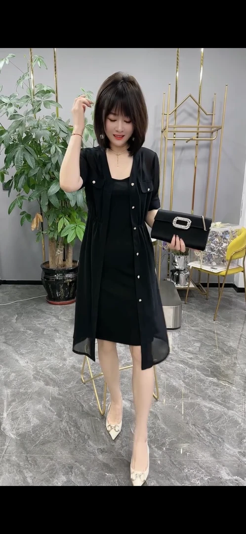 夏季薄款新款法式时尚收腰气质女装连衣裙（吊带+连衣裙）