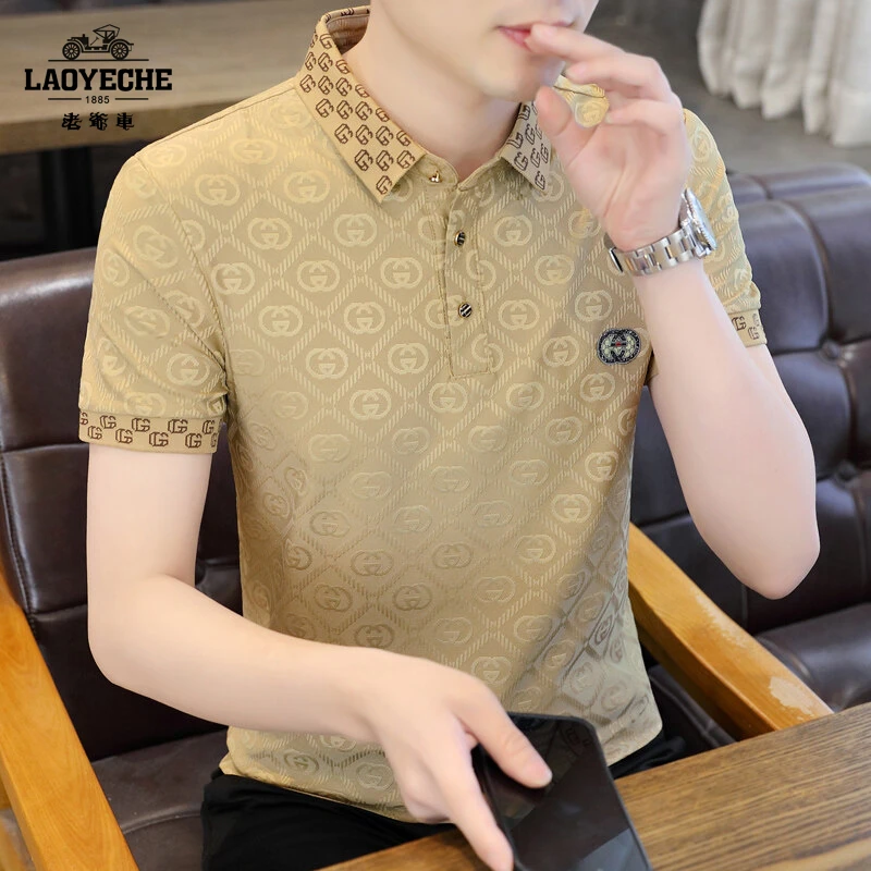 老爷车polo衫男士2025夏季冰丝凉感透气提花休闲青年翻领短袖t恤