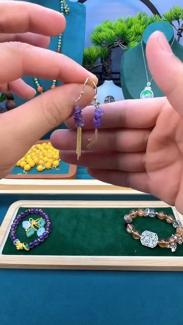 紫晶耳饰14K金镶嵌E37