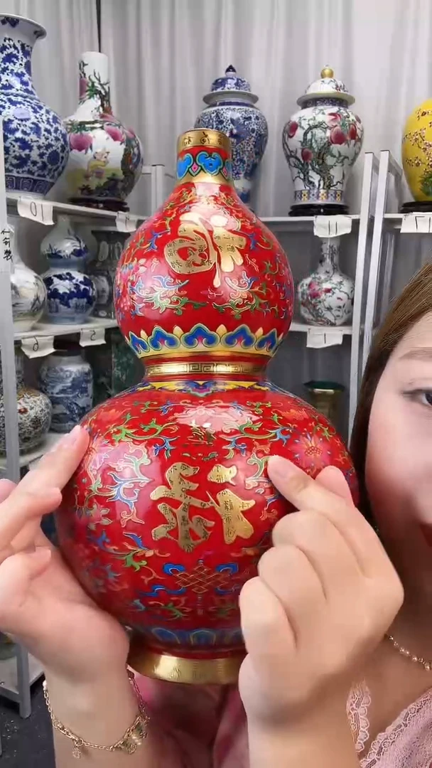 摆件景德镇掐丝红葫芦珐琅彩