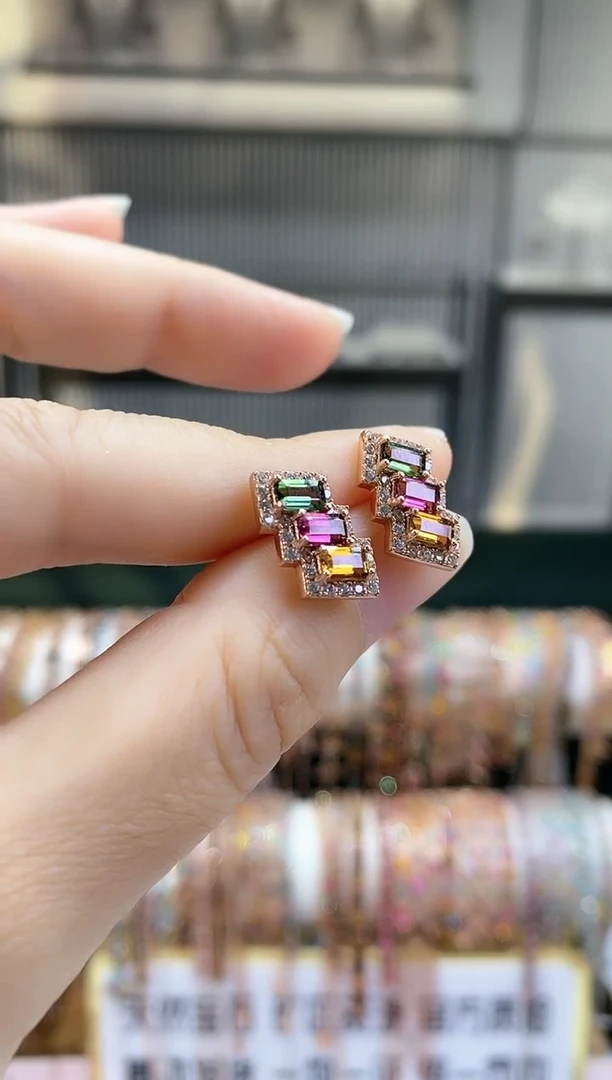 银S925镶嵌耳钉碧玺66666666666