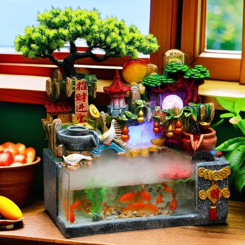 流水鱼缸招财假山喷泉摆件循环水水车风水轮时来运转风生水起