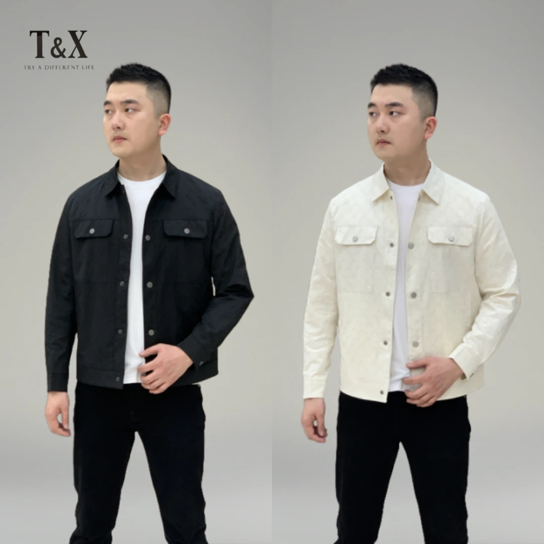 T&X/梯形男士春季新款时尚潮流个性提花翻领休闲夹克外套（0006）