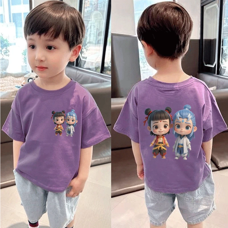 哪吒t恤儿童短袖哪吒新款纯棉短袖T恤宝宝打底儿童夏季卡通上衣服