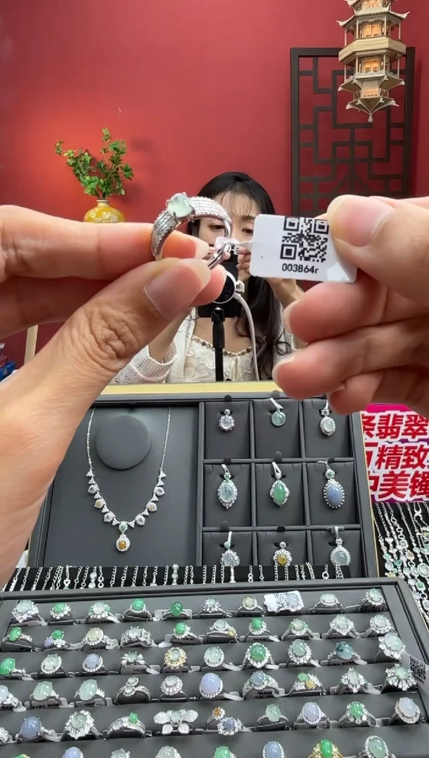 银S925镶嵌戒指翡翠003864R