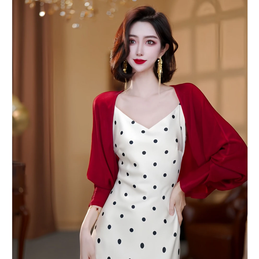 【大晶定制】''百搭披肩''秋季新款长袖V领杏白色优雅披肩-DJ10147