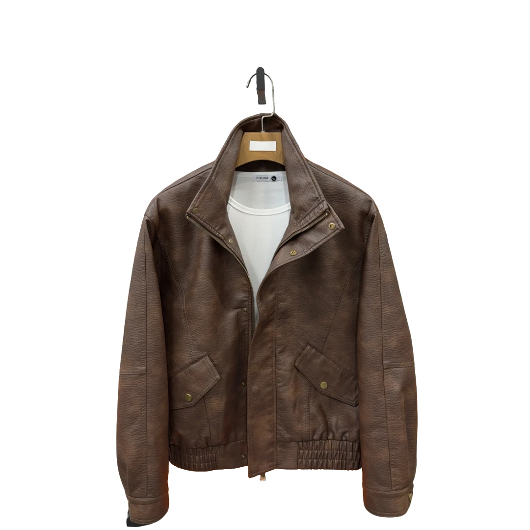 春季新款911男士休闲时尚百搭轻奢韩版拉链皮衣夹克上衣外套春秋