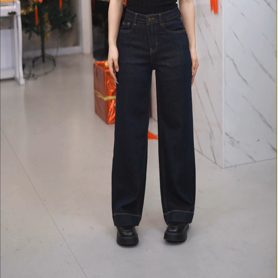 福老板|珐悦|复古阔腿牛仔裤女春宽松显瘦垂感直筒裤拖地裤子5066
