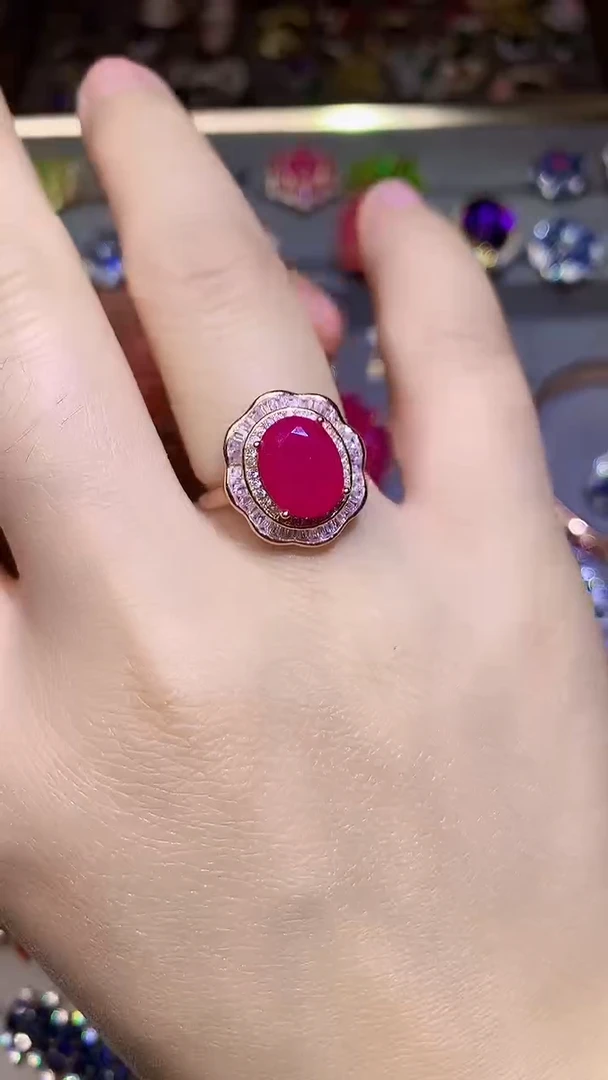 红宝石戒指银S925镶嵌....