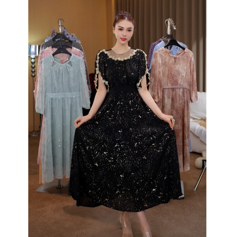 巴黎之夜 G6056裙子女夏季2024新款高端奢华黑色晚宴连衣裙女士