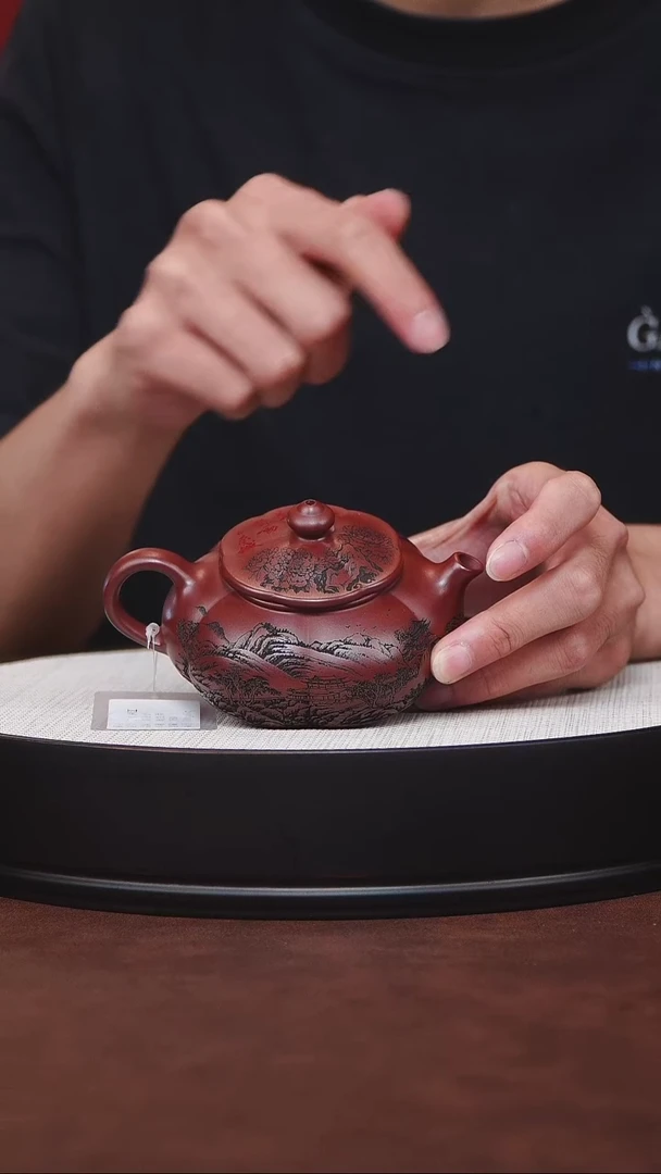 茶壶紫砂宜兴紫砂 筋纹寒江龙血砂 周昌荣