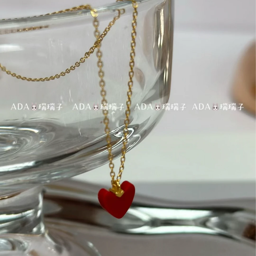 链子925银 131 925纯银红色爱心项链小众设计师