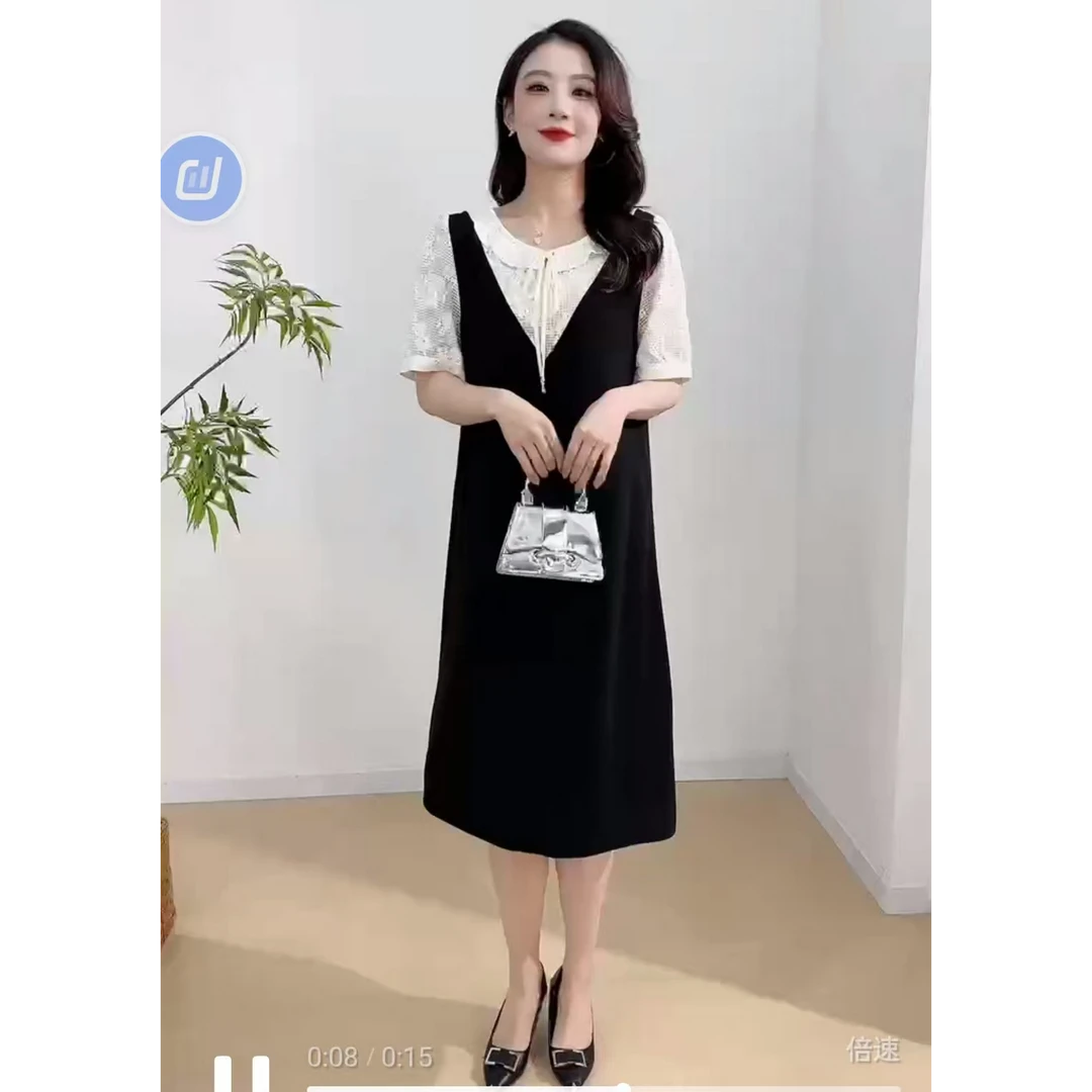 时尚小翻领系绳连衣裙663