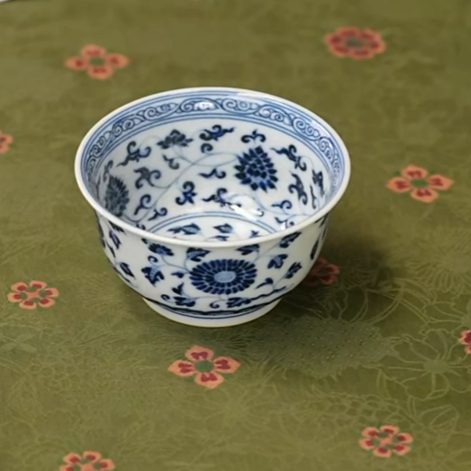 【小乔赏瓷】司陶坊柴窑青花满工团菊杯stf220