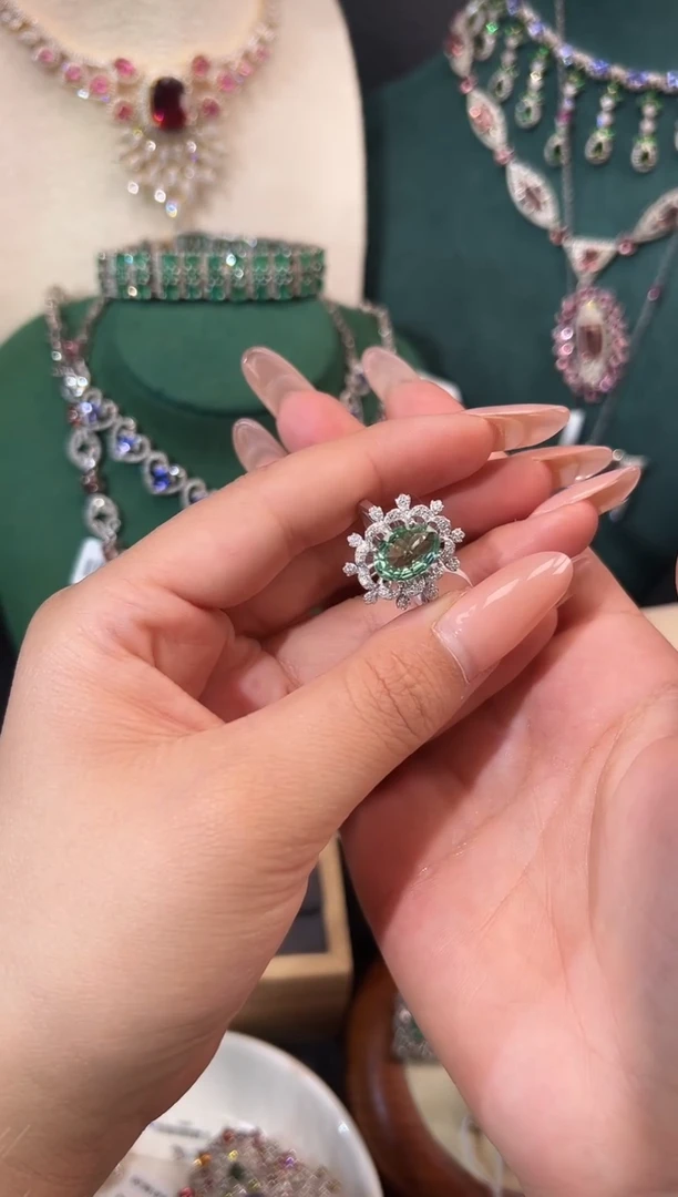 银S925镶嵌戒指碧玺戒指