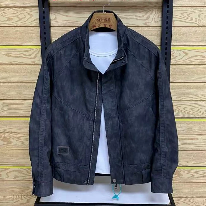 新款高品质男士立领休闲皮衣夹克