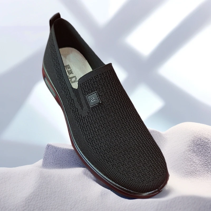 春季男士软底防滑透气一脚蹬休闲飞织网鞋中老年爸爸鞋