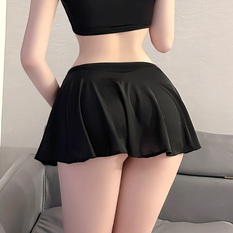 显瘦高腰短裙裙子可爱易走光无内衬超短百褶裙半身裙抽褶擦边主播