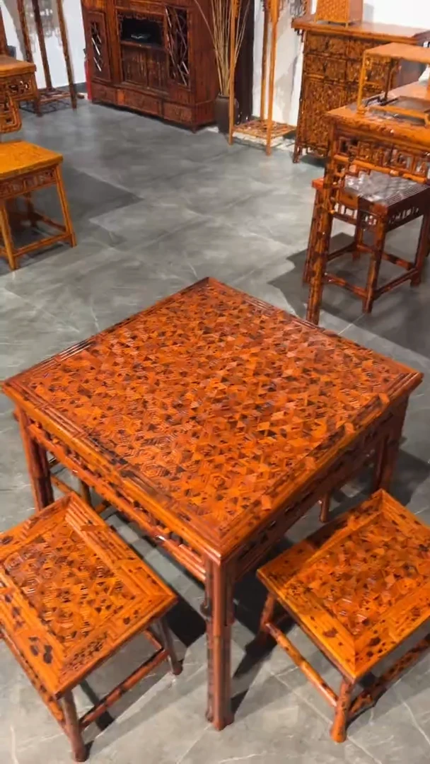 竹茶*湘妃竹一桌四凳小方桌