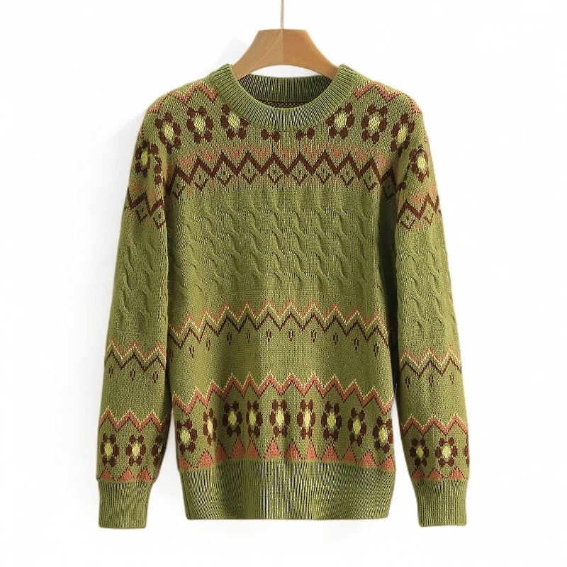 【伍莎-自营】提花圆领毛衣#WYB55M013