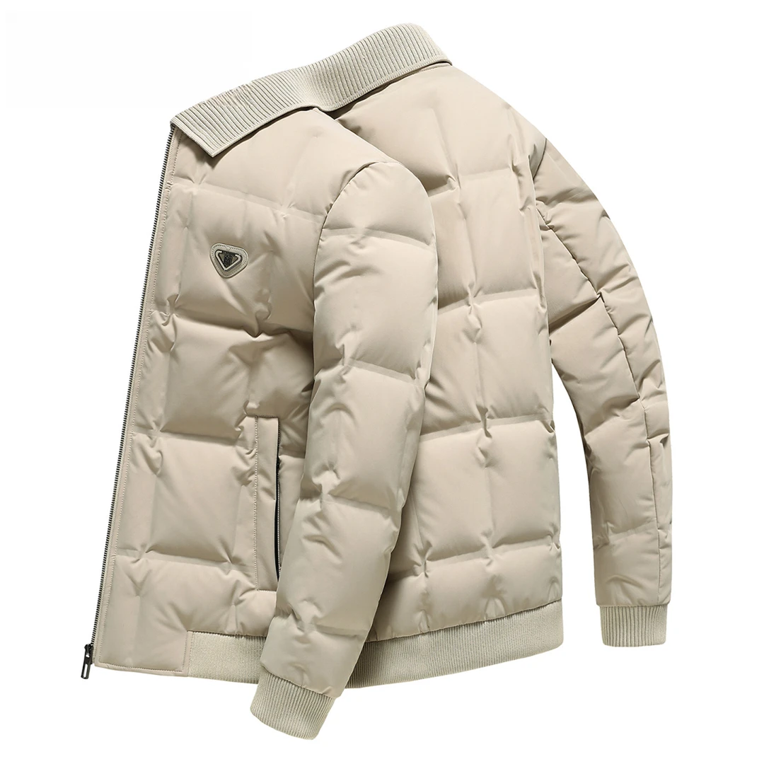 2025秋冬季新男士夹克羽绒服男短款休闲翻领复古老钱风保暖外套男