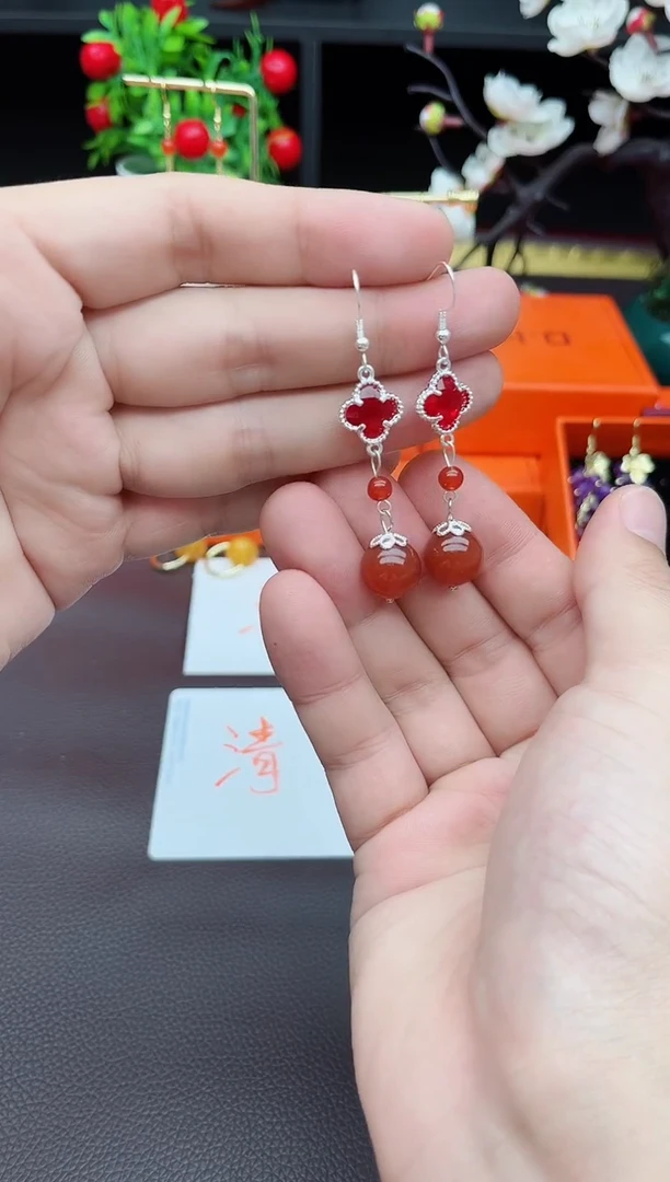 玛瑙/玉髓耳饰银S925镶嵌233000