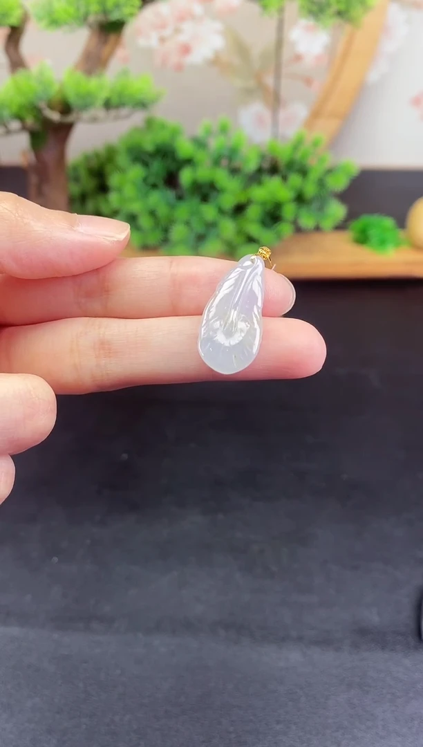 吊坠(不含链)18K金镶嵌翡翠羽毛-@@CMT1355