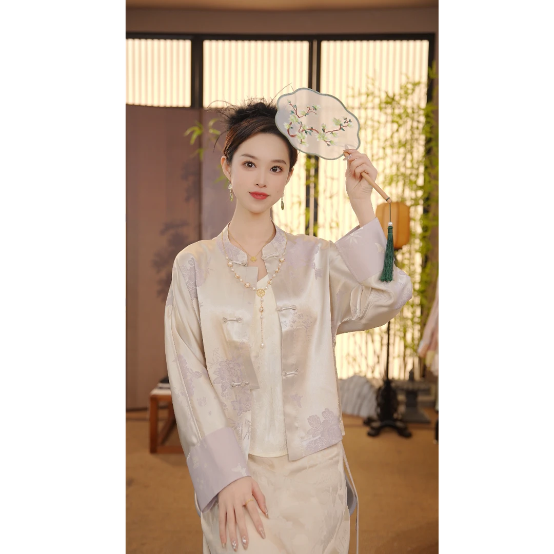 CJ【紫贵人】新中式提花外套2025新款精致百搭上衣FB25031003