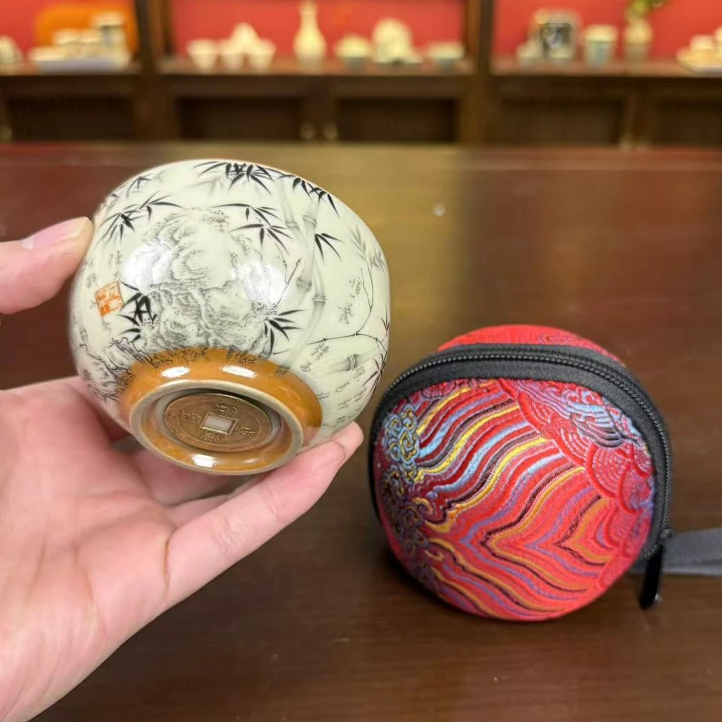 墨竹主人杯带包汝窑带铜钱