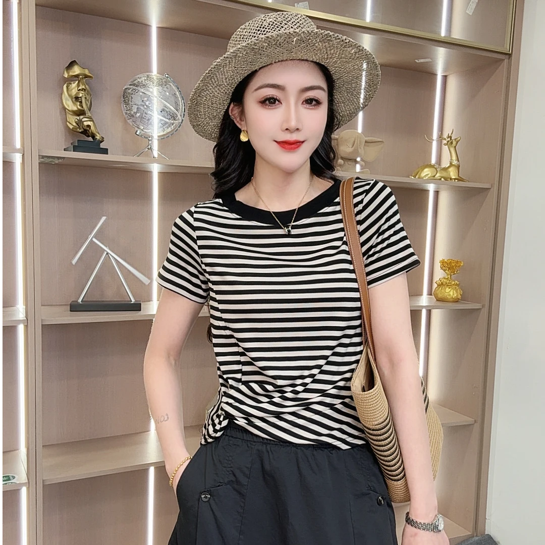 【众帆女装】5265夏款时尚休闲简约洋气百搭舒适轻奢圆领显瘦短袖
