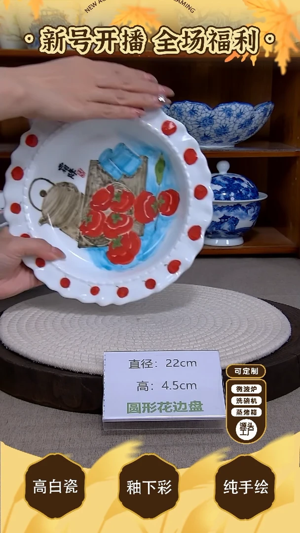 盘【陶源造】景德镇手绘釉下彩陶瓷餐具
