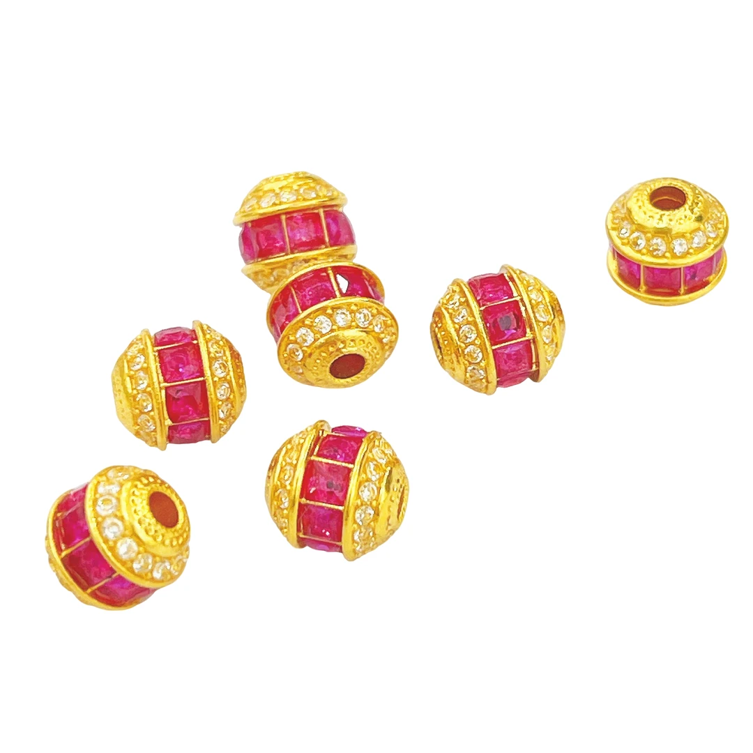 合成锆石18K金花红珠路路通潘镯专属配件00528