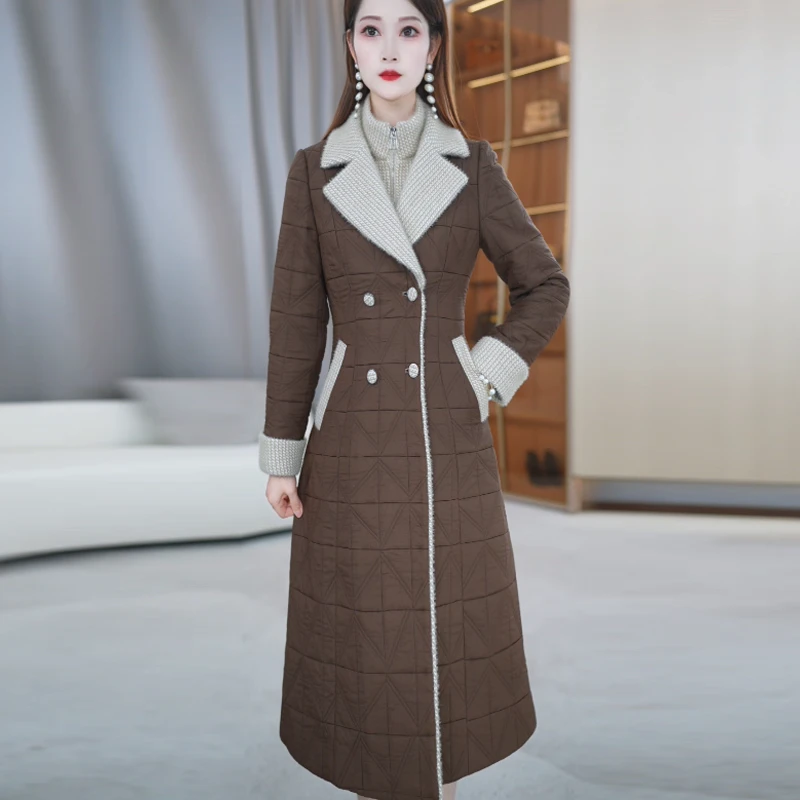 蓄热棉两件套连衣裙2025冬季新款时尚显瘦新中式加厚外套气质套装