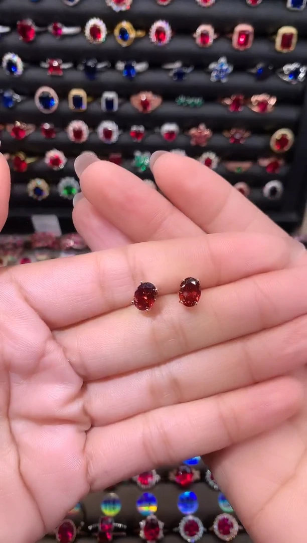 【闪购商品】石榴石（芬达石）耳饰银S925镶嵌68玫瑰金