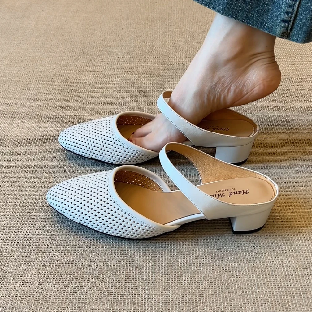 RubyL/3.5cm2025年夏季新款通勤休闲简约风舒适百搭粗跟纯色凉拖