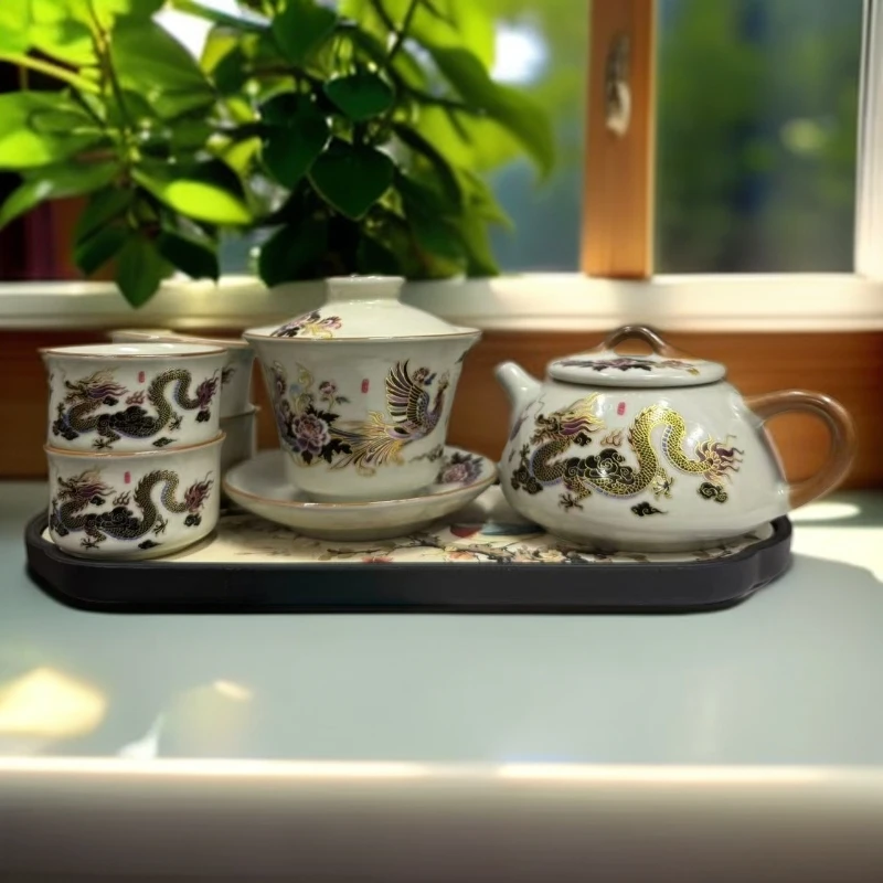 龙凤呈祥汝窑盖碗送4杯+茶盘zhz1001