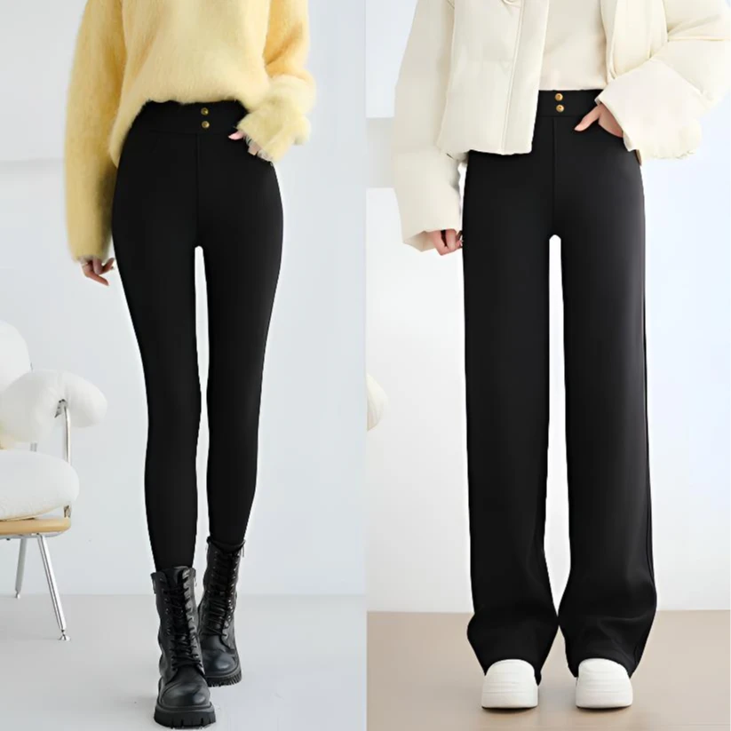 MZ148专享大码秋冬窄版直筒裤高腰休闲裤垂感加绒显瘦通勤黑裤子