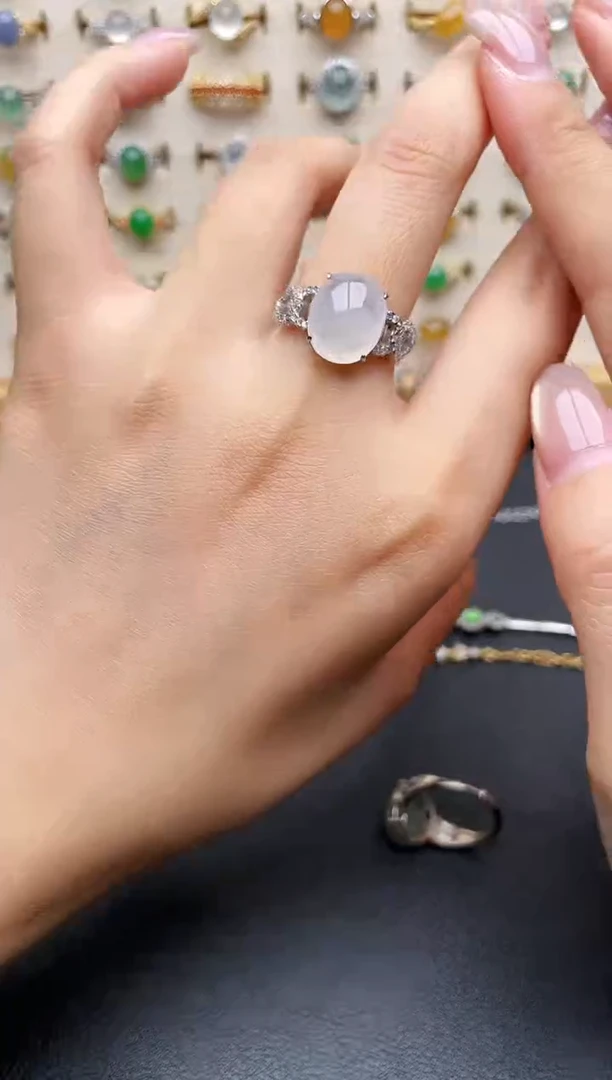 银S925镶嵌戒指翡翠一物一证一礼盒