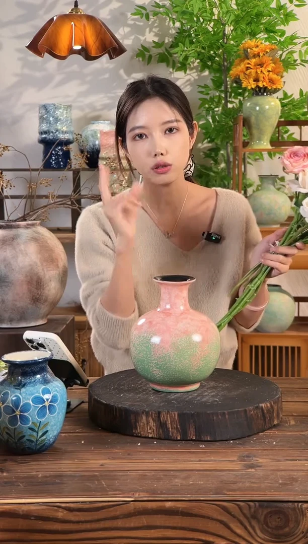 【绿脂凝春-小圆墩】桌面陶瓷花瓶干花鲜花客厅插花摆件