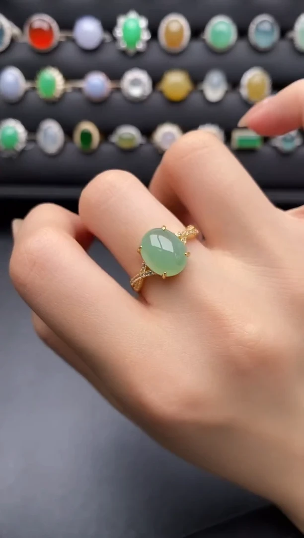 银S925镶嵌戒指翡翠一物一证一礼盒