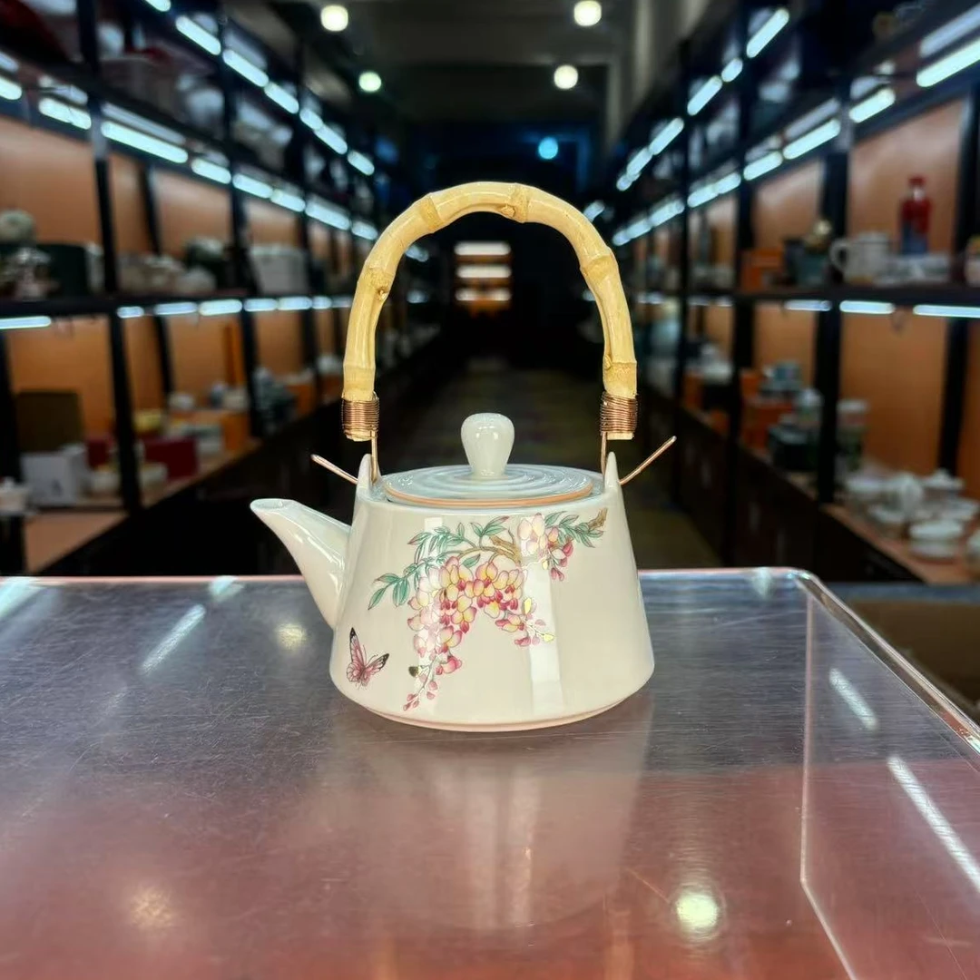 秋香茶具草木灰荔枝花提梁壶竹把提梁壶-5614-0824