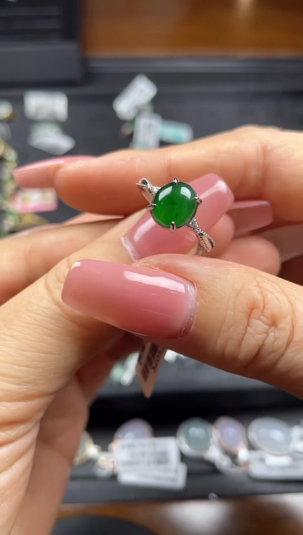 银S925镶嵌戒指翡翠天然翡翠A货