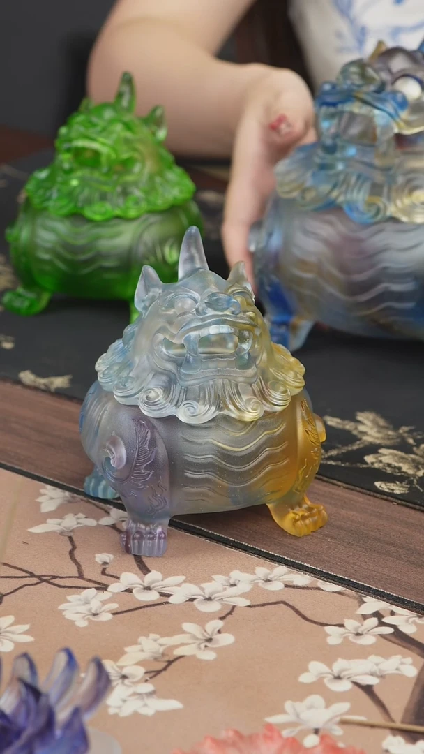 手工艺品琉璃彩色中号狻猊香炉