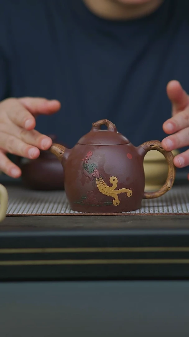 茶壶紫砂紫泥泥绘凤凰秦权350cc