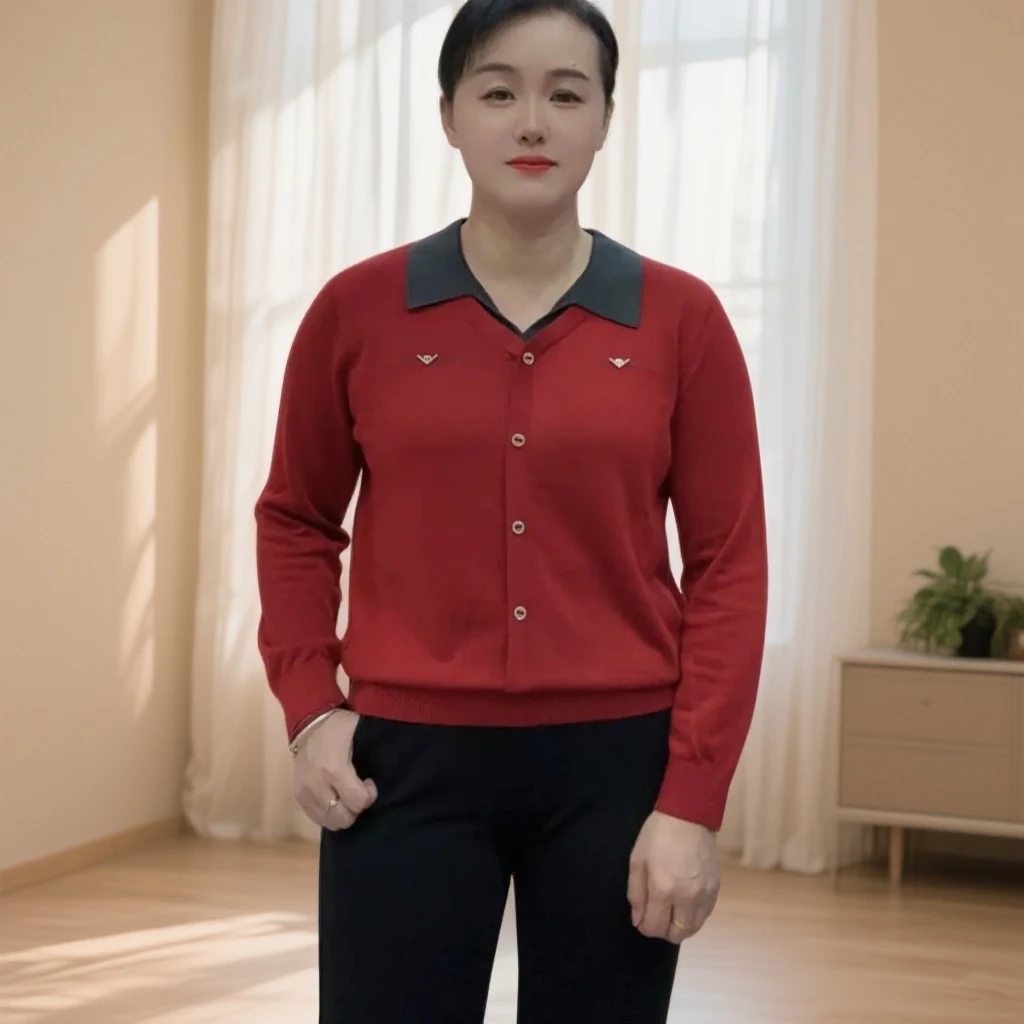 202279秋冬新款翻领天丝针织长袖时尚百搭上衣